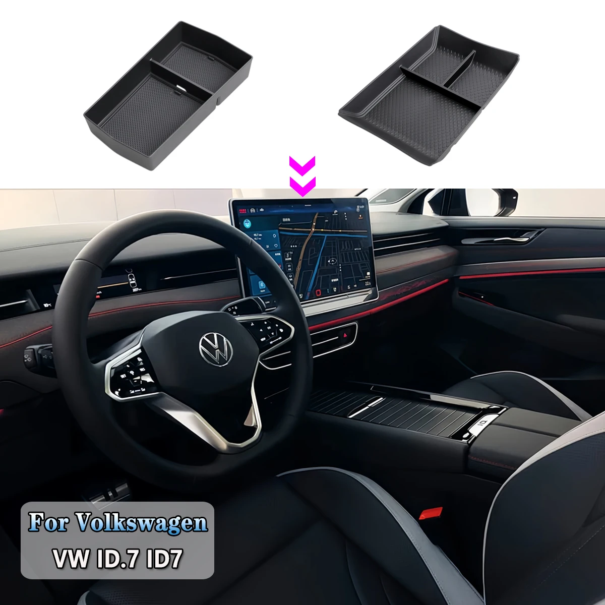 For Volkswagen VW ID.7 ID7 Car Center Console Armrest Storage Box Lower Layer Tray Organizer Stowing Tidying Box Car Accessories