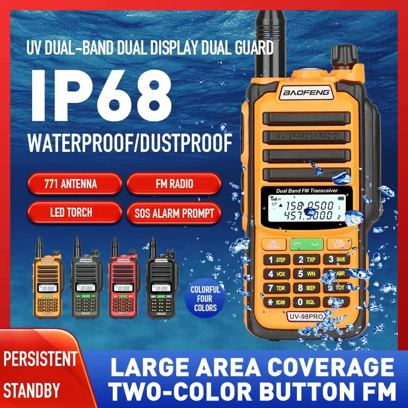 IP68กันน้ำ Baofeng Walkie Talkie UV98pro วิทยุวิทยุ Ham ยาว Profesional 100 Km ตำรวจ Communicator สมัครเล่น