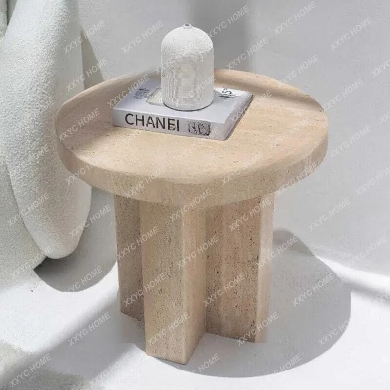 Natural travertine edge few household small apartment living room sofa side table leisure small round table wabi sandy wind