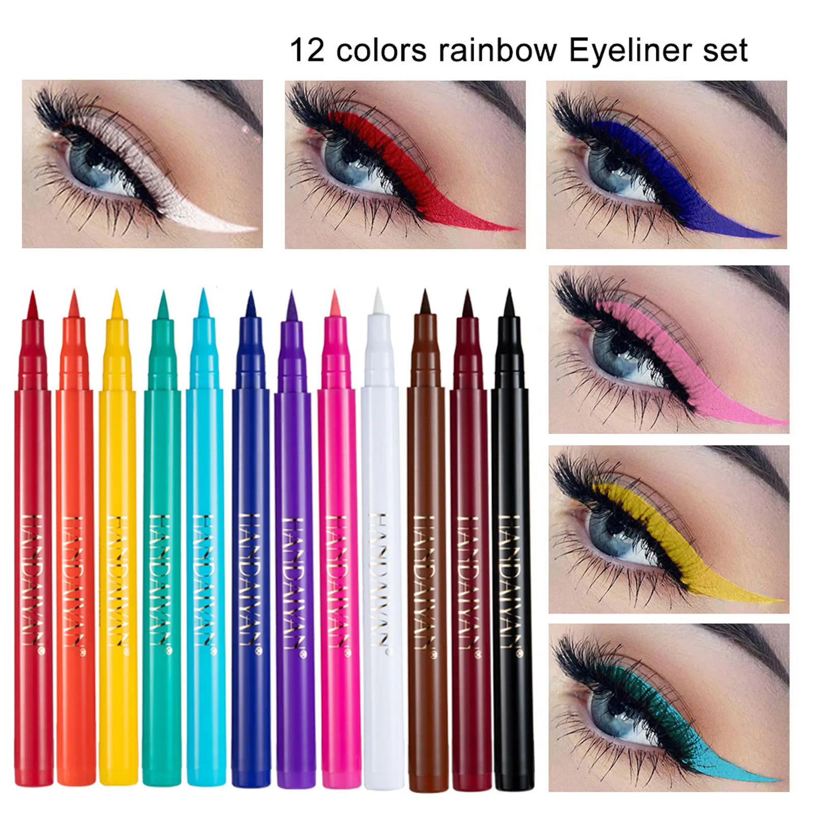 Waterproof Rainbow Matte Colorful Liquid Eye Liner Pencil White Pink Color Eyeliner Pen Makeup Make Up Long-Lasting Cosmetics