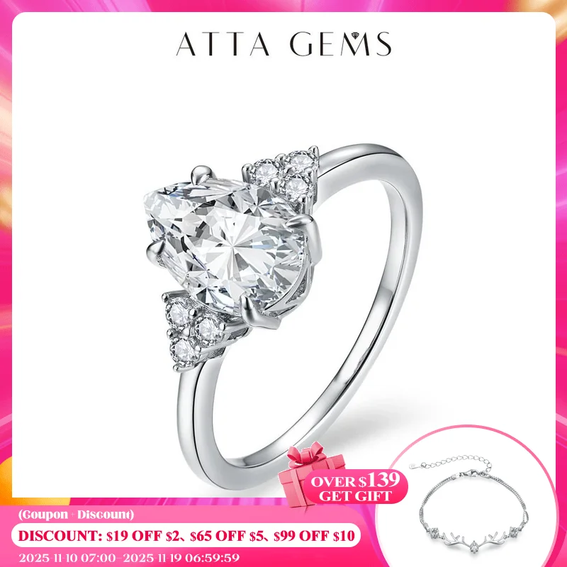 

ATTAGEMS новый твердый S925 серебро ct кольца с муассанитом для женщин D VVS1 грушевидной формы бриллиант обручальное свадебное ювелирное изделие в подарок