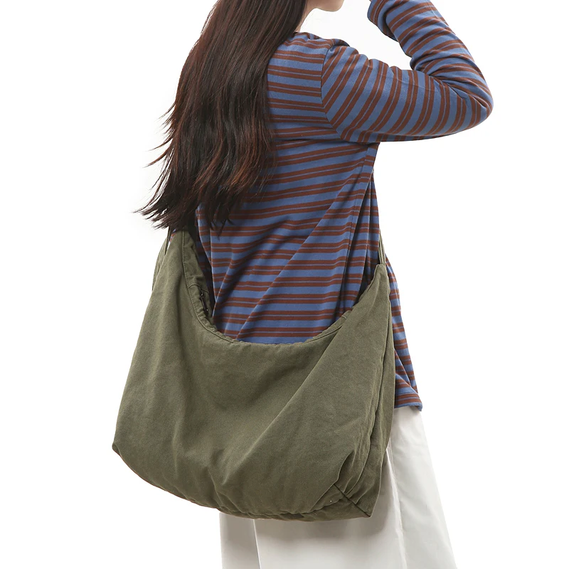 حقيبة كتف قماش عادية للنساء سعة كبيرة حقيبة كروسبودي بلون بسيط الطالبات حقيبة مدرسية حقائب اليد 2025 #4