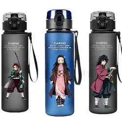 560ml Demon Slayer Water Cup Drinking Outdoor Nezuko Tanjirou Cartoon Large Capacity Water Bottle Children Portable Plastic