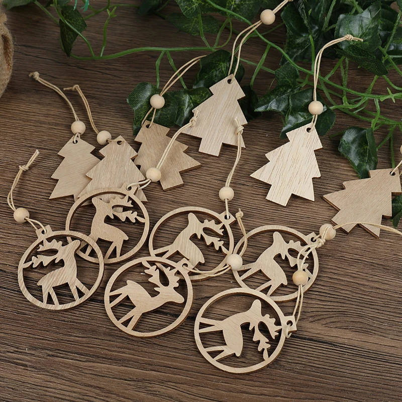 

12pcs Hollow Christmas Wooden Pendants Xmas Tree Hanging Ornaments DIY Wood Crafts For Home Christmas Party New Year Decoration