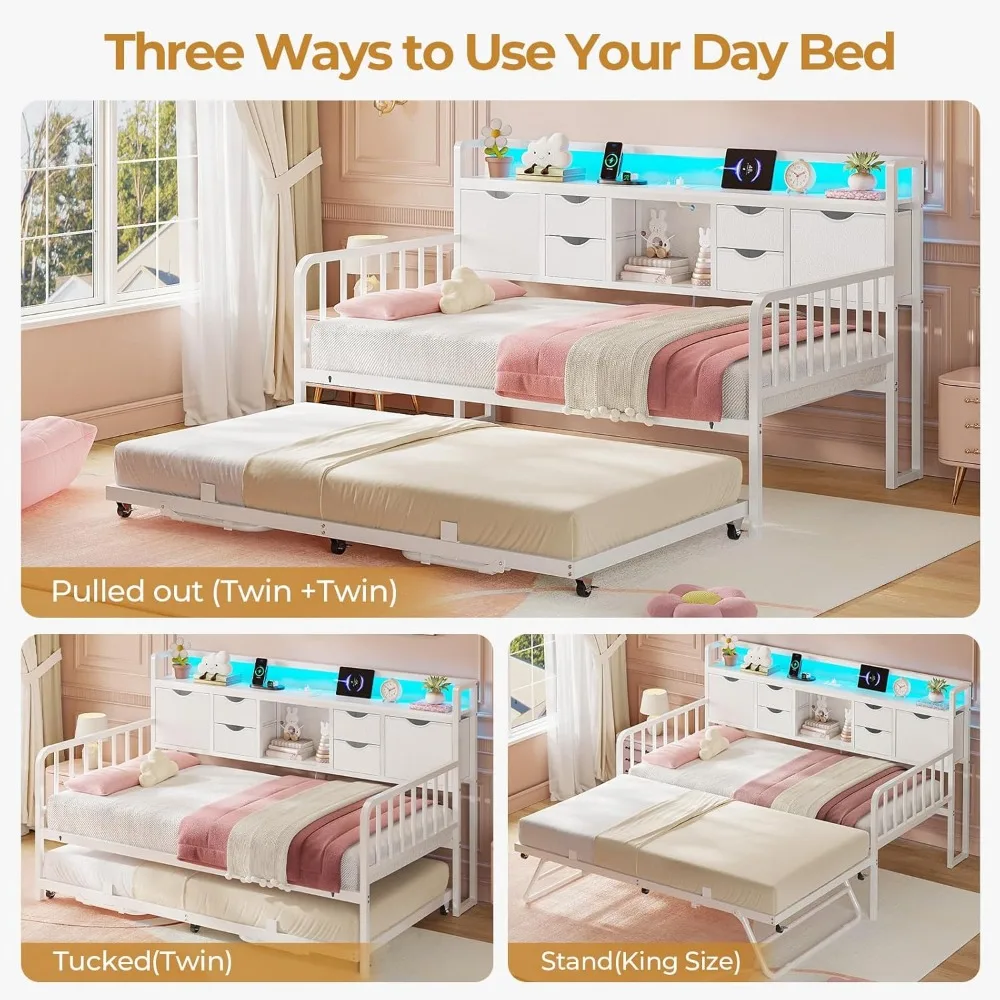 سرير نهاري مع دولاب، سرير نهاري مزدوج مع لوح رأسي للتخزين ومحطة شحن، سرير معدني مزدوج قابل للتعديل الارتفاع