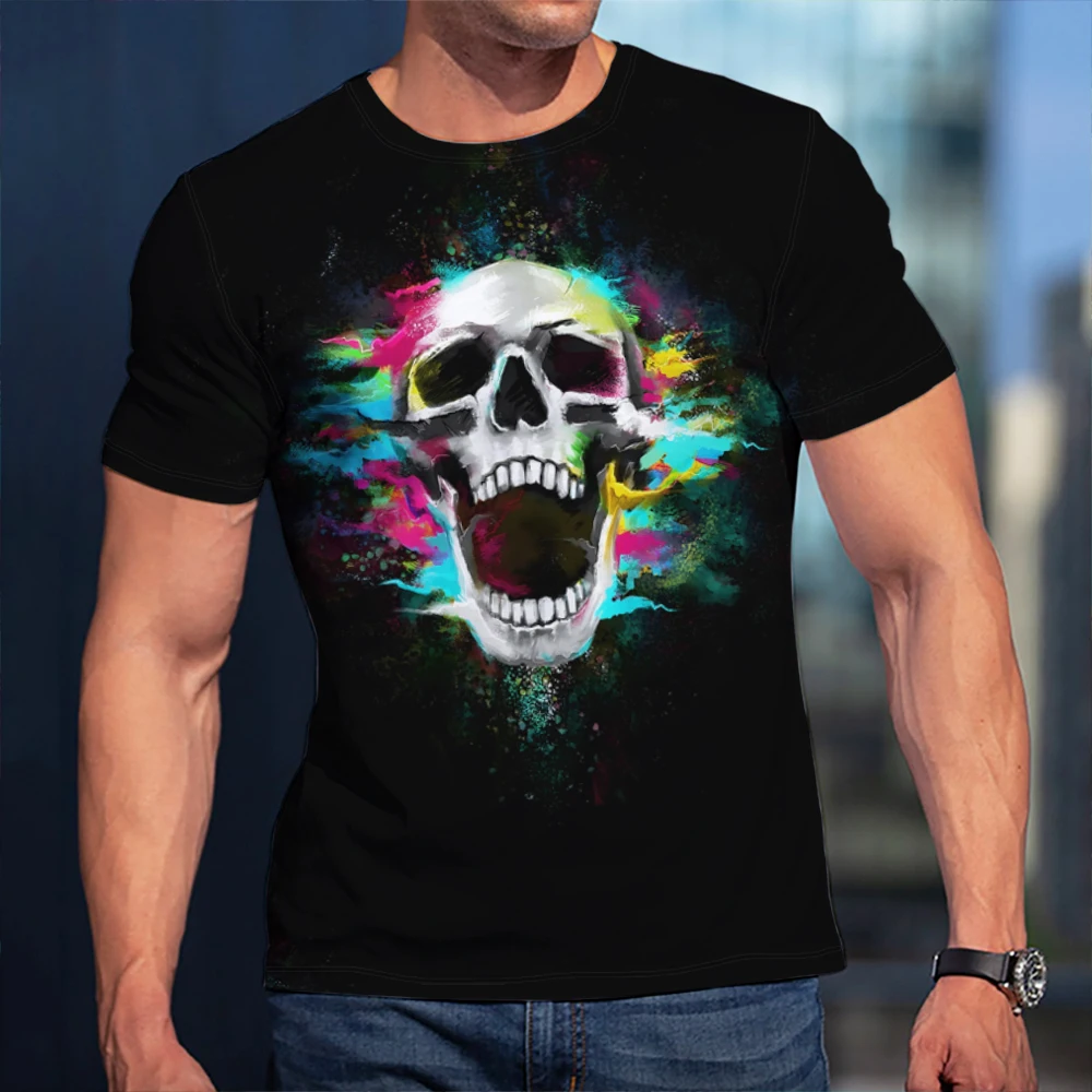 

Футболка мужская с 3D-принтом черепа, модная повседневная забавная уличная одежда в стиле Харадзюку, Топ оверсайз с коротким рукавом и круглым вырезом