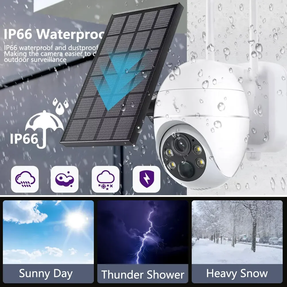 5MP 4G SIM Card Solar-Powered Outdoor PTZ Battery Camera 360° View PIR Human Detection Sensor&Color Night Vision&Two-Way Audio