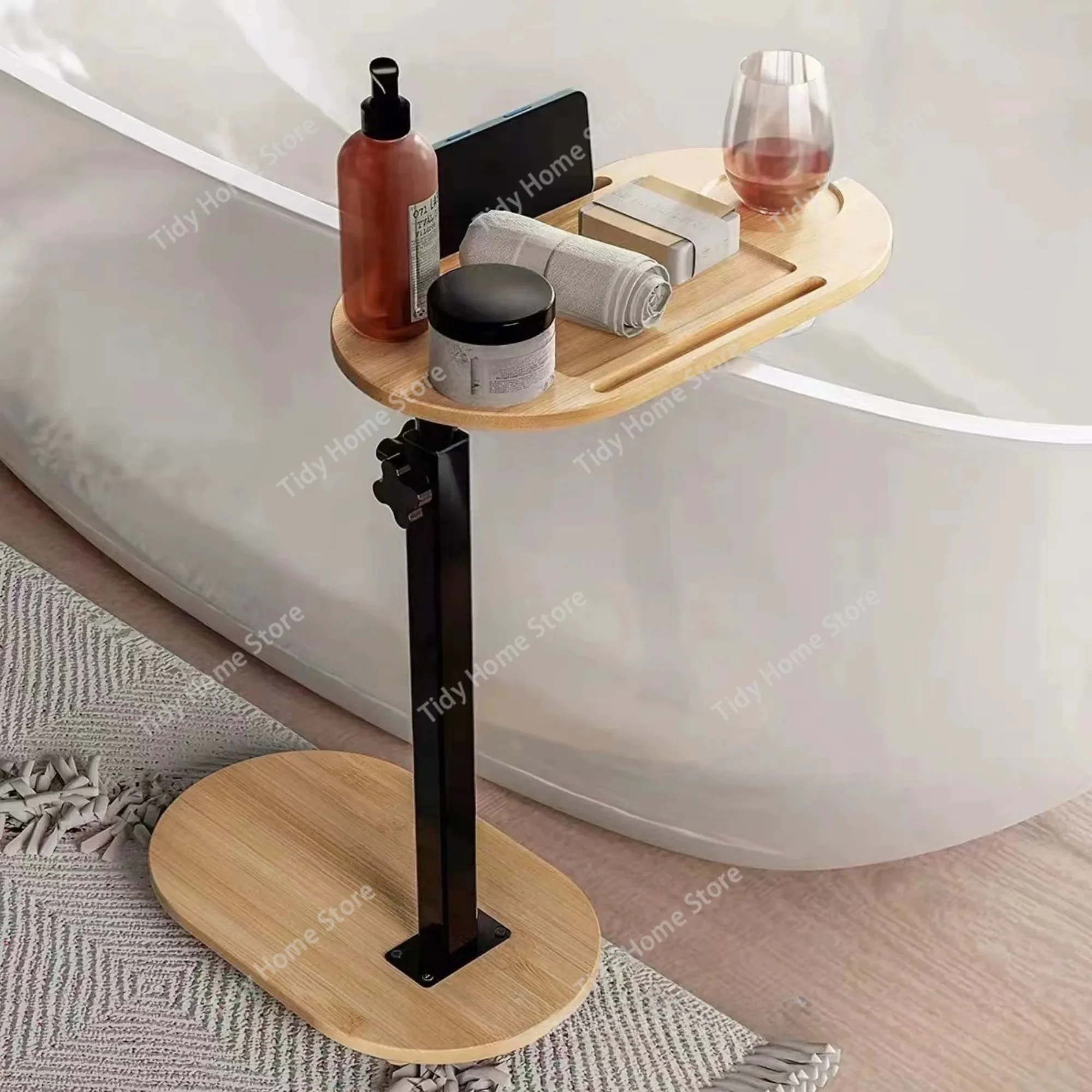 Bamboo Bathtub Storage Rack, Height-Adjustable Portable Table, Phone & Tablet Stand, Bathroom Shelf, Tray