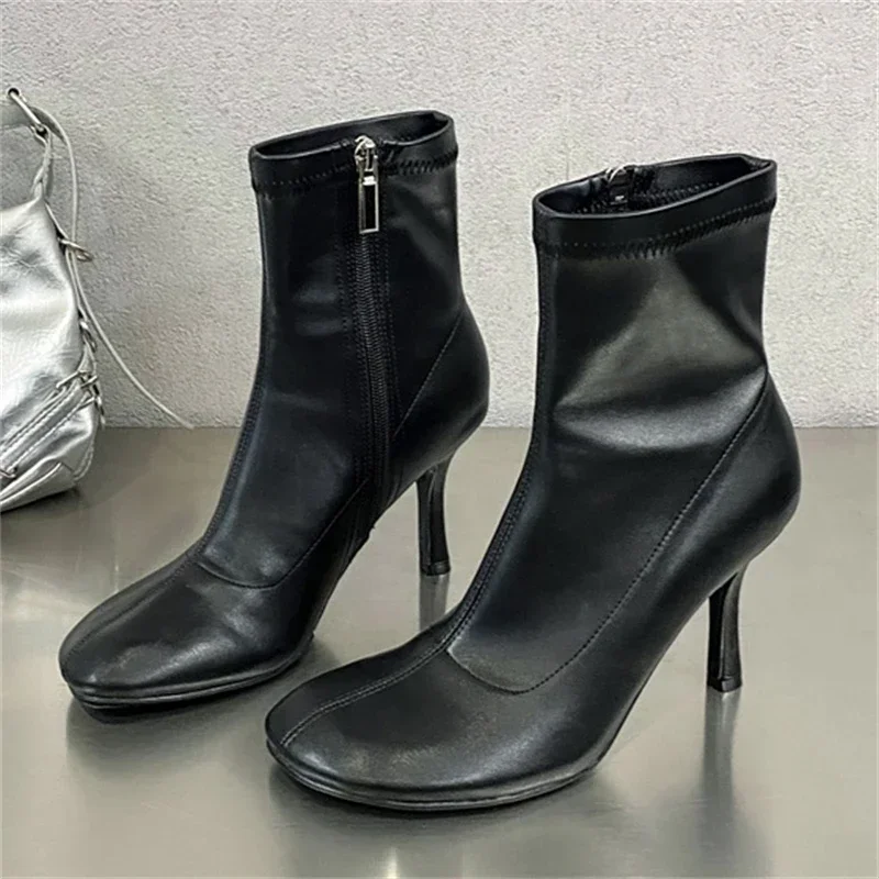 Fashion Women Short Boots  Round Toe Thin High Heels Women Boots 2025 Spring Autumn Zipper SEXY Designer  Ankle Boots Women