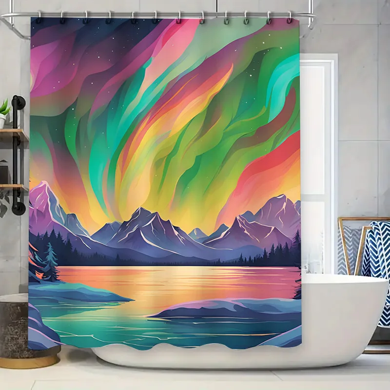 

Aurora Shower Curtain Multicolored Printed Shower Curtains for Bathroom Decorations 180 x 200cm Waterproof Fabric with Hooks Mod