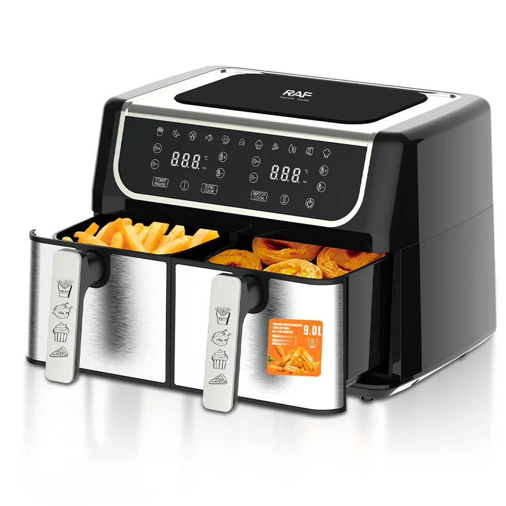 New Arrival 4.5L+4.5L Double Air Deep Fryer Oven Digital Display Smart Air Fryer with Two Independent Basket