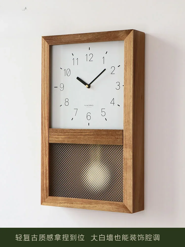 Retro solid wood clock, wall clock, living room  household Nordic log clock, pendulum