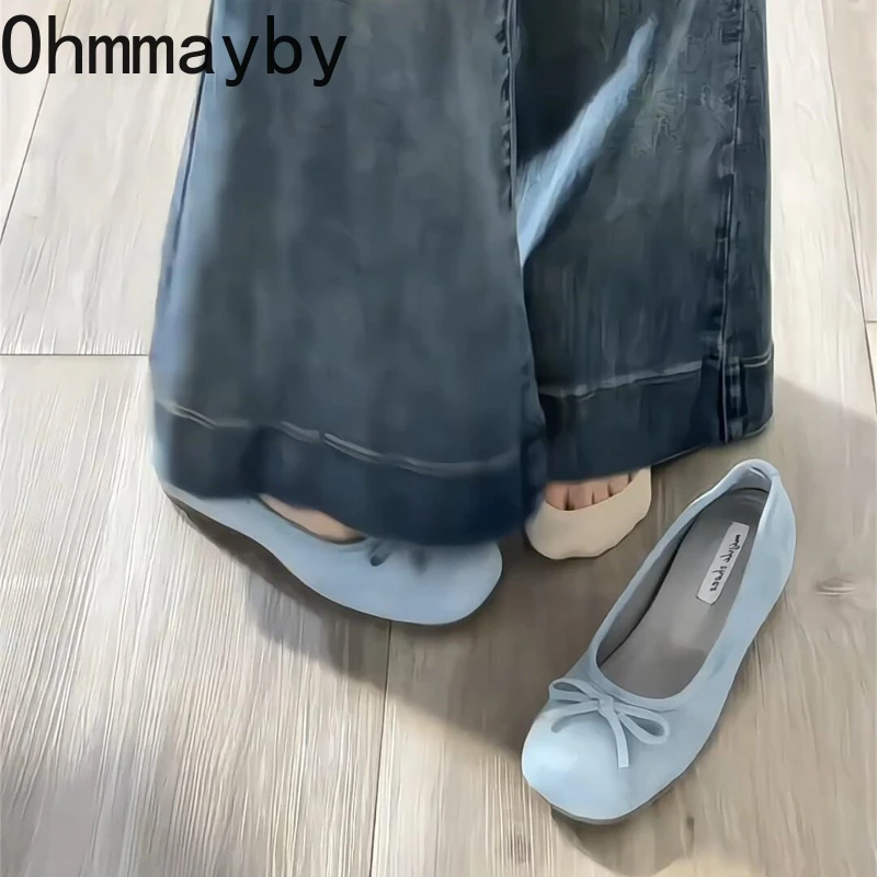 Spring Autumn Internal Elevation Women Mary Jane Shoes Ladies Outdoor Comfort Slip On Women's Butterfly-knot Ballet Shoes