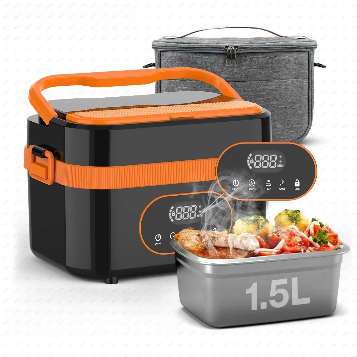 

Портативный беспроводной подогреваемый ланч-бокс 1,5 л, 18000 мАч, с LED-дисплеем, 60 Вт, для работы, путешествий, автомобиля