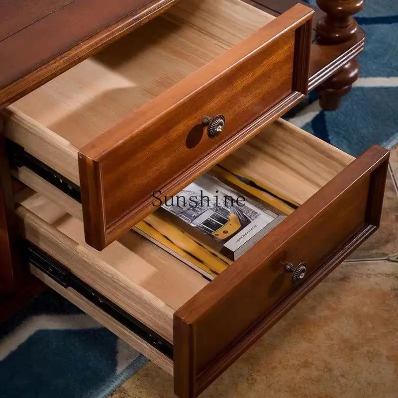 Solid wood drawer storage chestnut color combination simple living room furniture