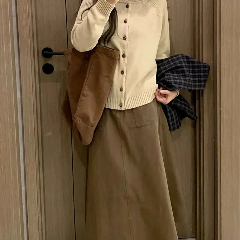 Japanese Style Preppy Style Three Piece Sets Fashion Autumn New Women Button Knitted Cardigan Plaid Vest Skirts Sweet Skirt Suit