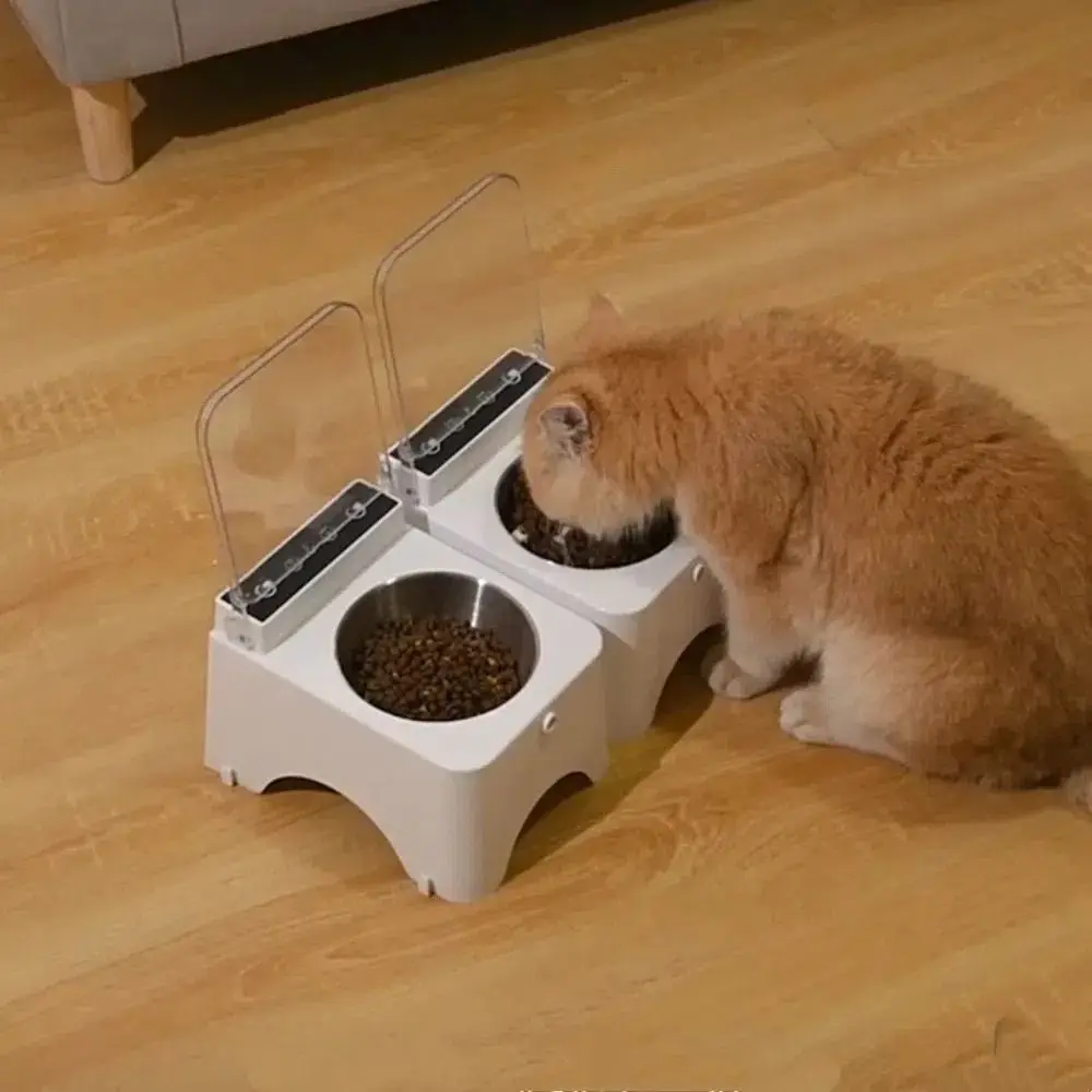 

Dust-proof Smart Cat Bowl Auto Open Cover Flip Automatic Cat Food Dispenser Protect Neck Raised Infrared Sensor Pet Feeder