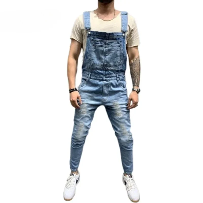 

Новая европейско-американская мужская одежда 2026: джинсовый комбинезон, рваные джинсы, популярная рабочая одежда, хит продаж