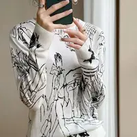 Jersey de manga larga para mujer de las cuatro estaciones, nuevo jersey con costuras y cuello redondo, camiseta, suéter, Top informal, versión coreana, manga corta de lana