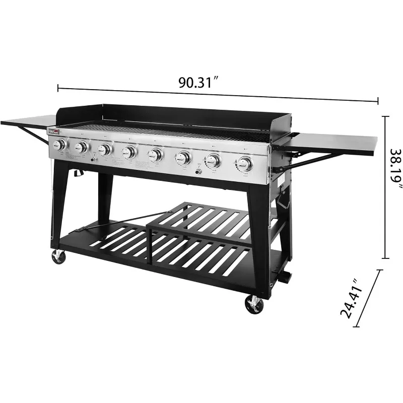 Grelhador a gás Royal Gourmet de 8 queimadores, grelha de propano líquido de 104,000 BTU, sistemas duplos controlados independentemente