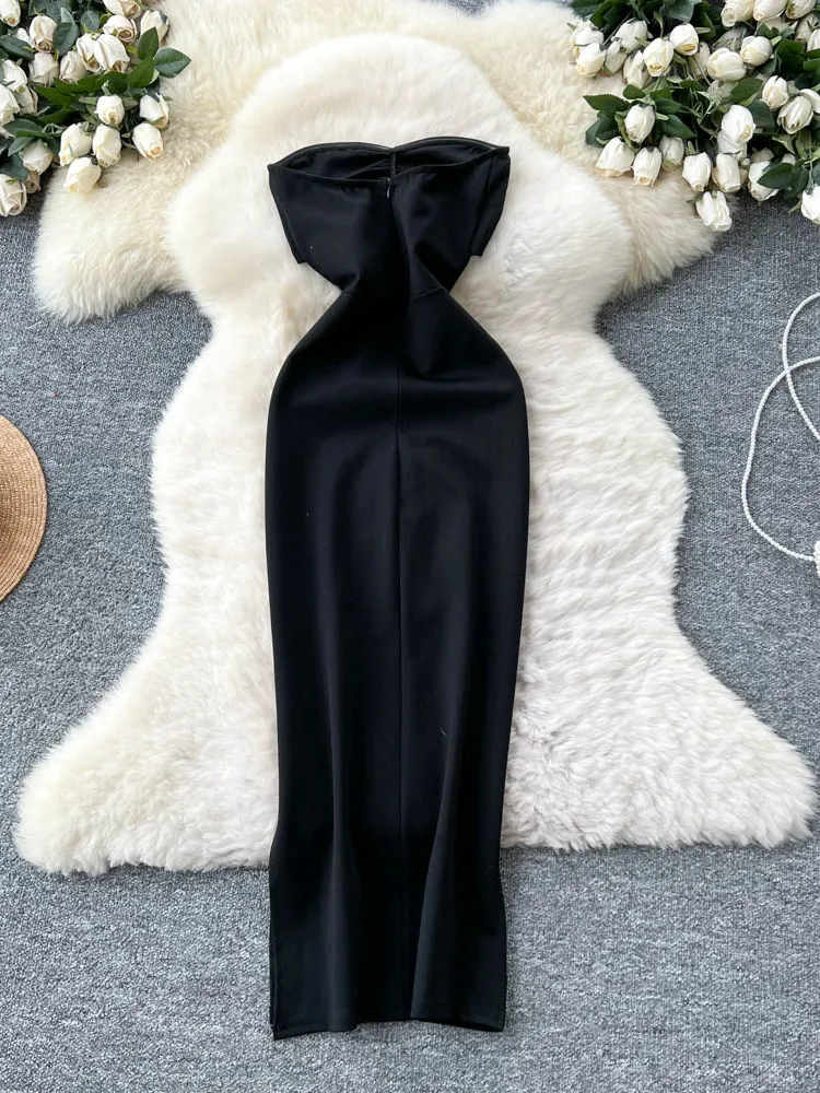 Acoria estiva in metallo impreziosita design scavato Bellissimo desiderio puro Abito lungo sexy con spalline da donna Gonna a trapezio