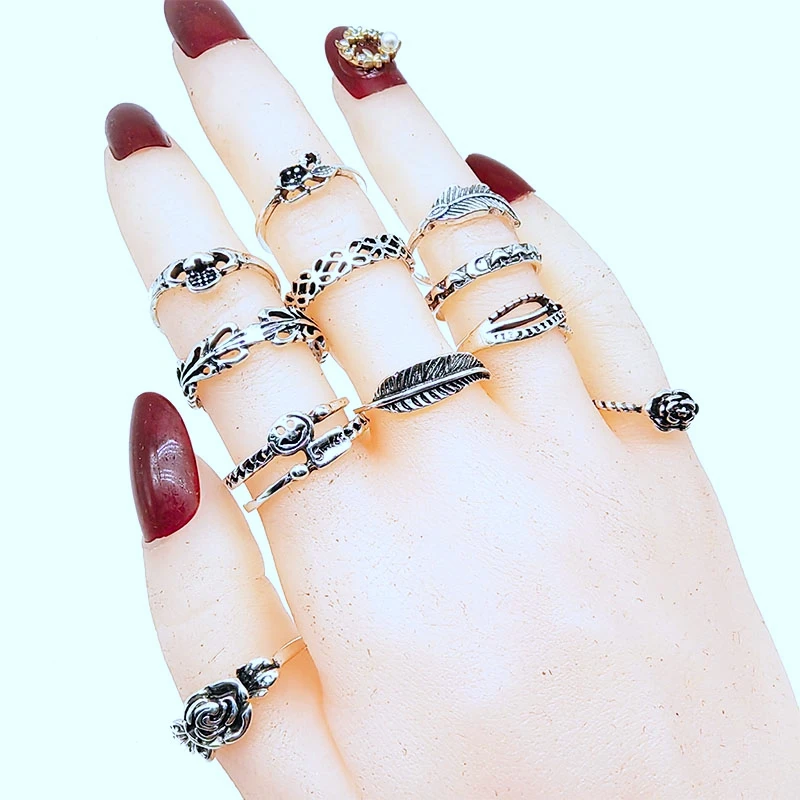 50 teile/los Mix Stil Vintage Finger Ringe für Frauen Schwarz Acryl Emaille Hohle Blume Design Ring Ausschnitt Schmetterling Schmuck Mädchen – Detail 6