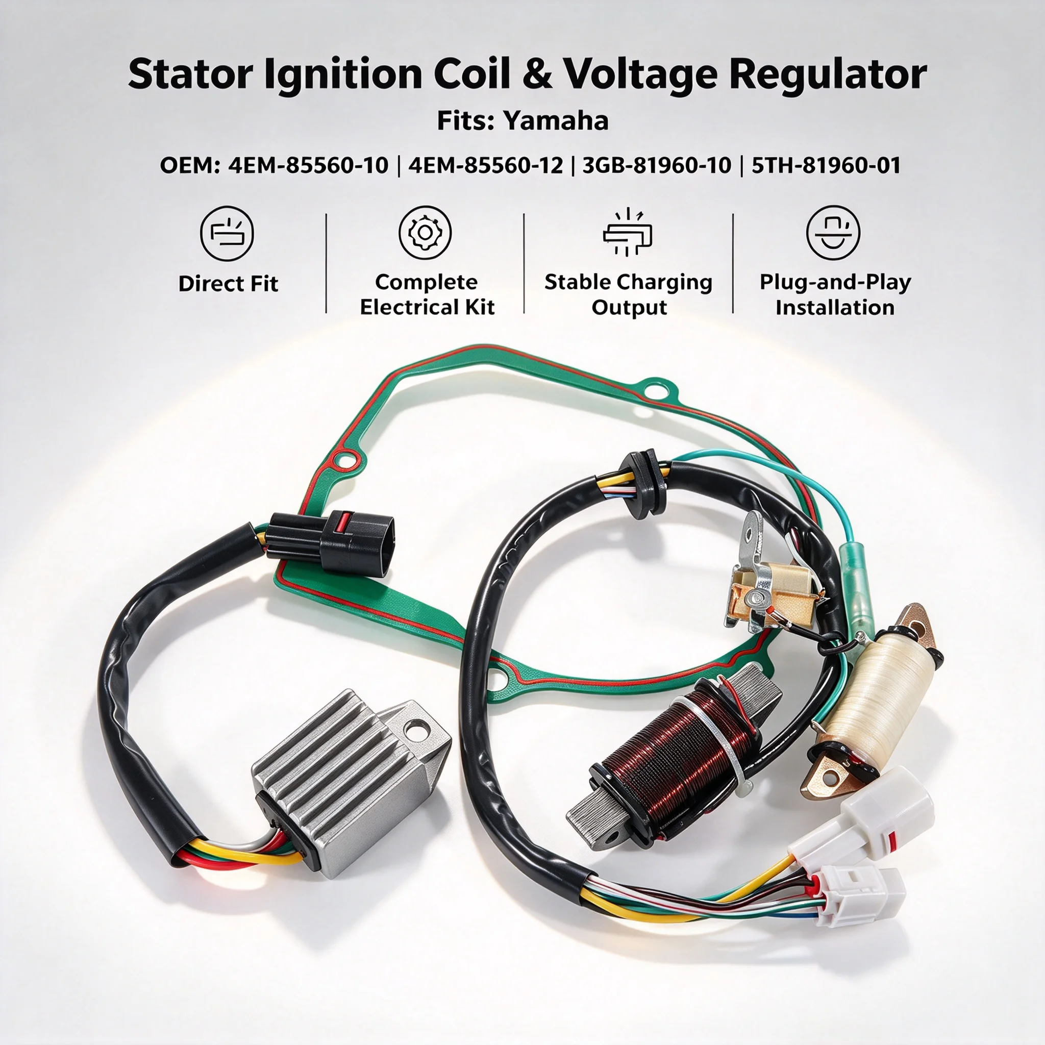 4EM-85560-10 Stator Coil & Regulator Rectifier For Yamaha YFM80 Badger 80 Grizzly 80 Hunter YFM50R Raptor 50 YFM80R Raptor 80