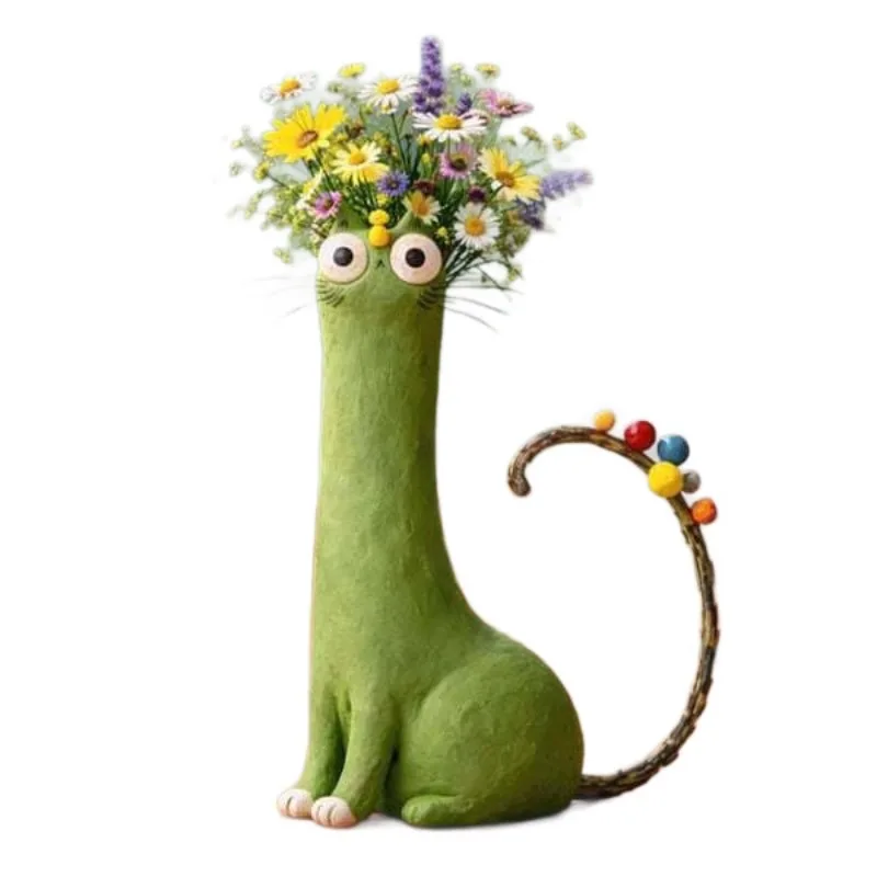 Handmade Weird Cat Vase, Unique Art Resin Flower Pot, Creative Desktop Home Decor, Aesthetic Gift