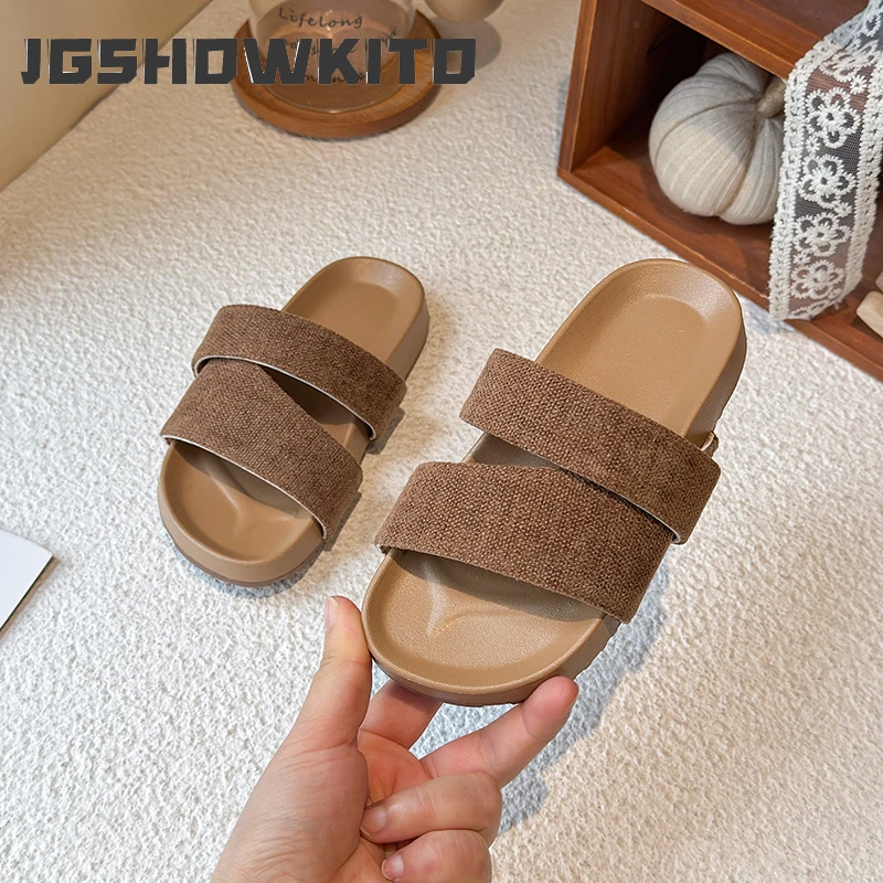 JGSHOWKITO Summer Kids Cross Strap Slippers Platform Boys Girls Slide Sandals for Outdoor Non-slip Causal Children Beach Slipper