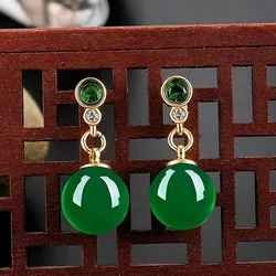 Natural Green Jade Bead Earring Jewelry Women Fashion for Gifts Lucky Chalcedony Amulet