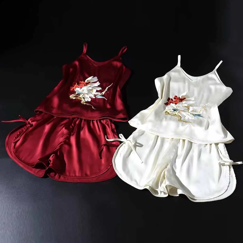 women's-2-piece-satin-pajama-set-floral-embroidered-cami-top-with-shorts-chinese-style-loungewear-sleepwear-for-ladies-red-whit
