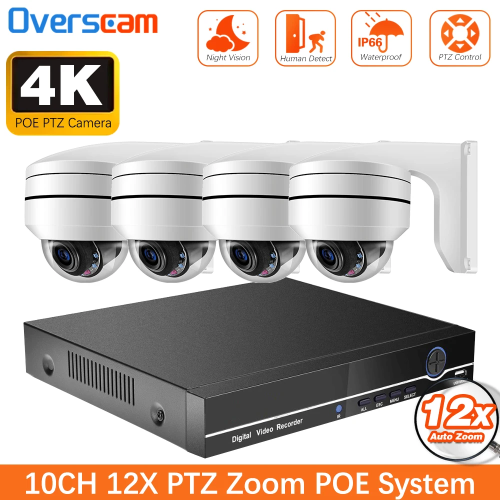 

Система видеонаблюдения CCTV с 12-кратным зумом, POE PTZ-камерами, комплект для домашнего видеонаблюдения, уличная IP-камера с функцией обнаружения человека, 10-канальный 4K 8MP NVR