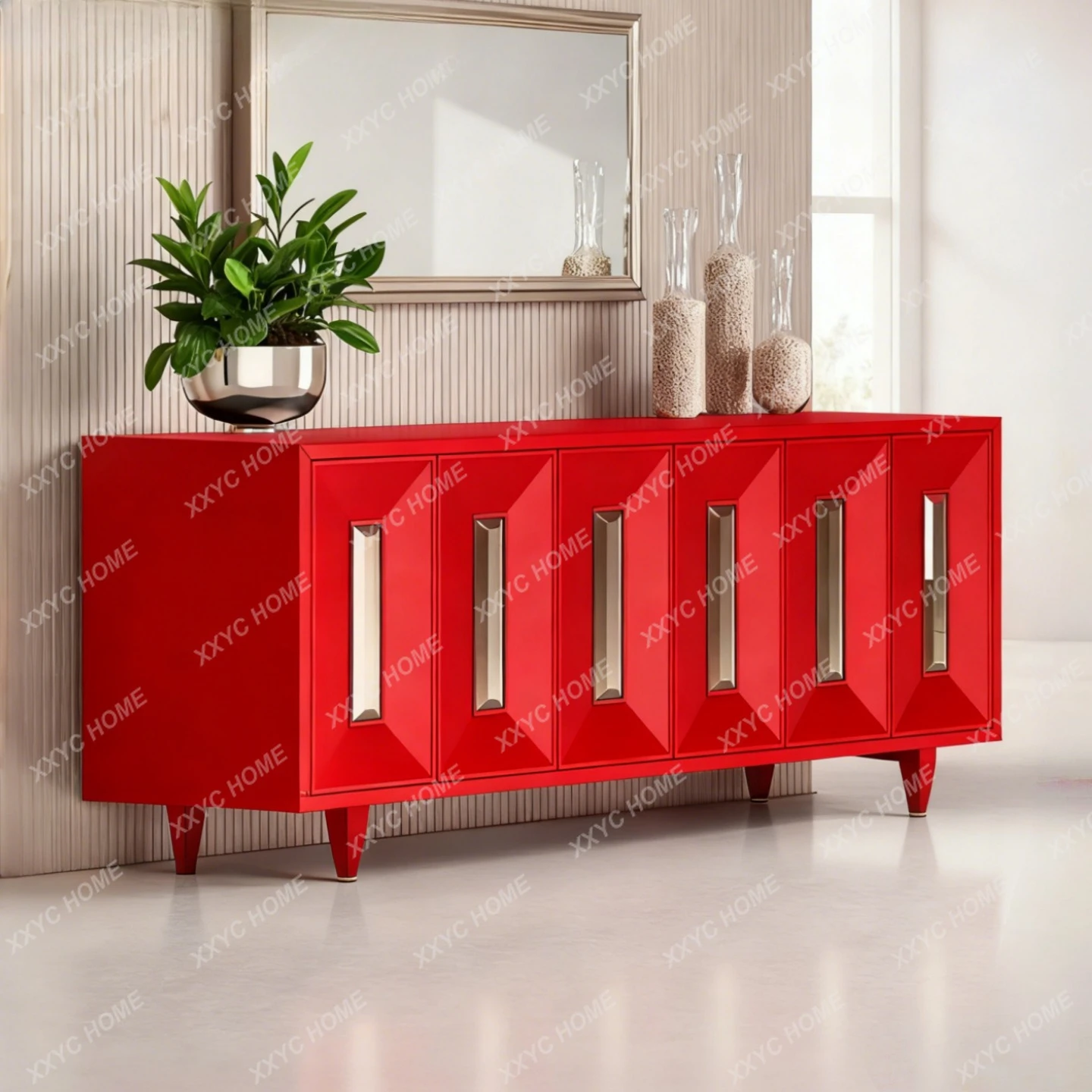 SS  light luxury paint dining side cabinet solid wood retro decorative cabinet modern simplicity