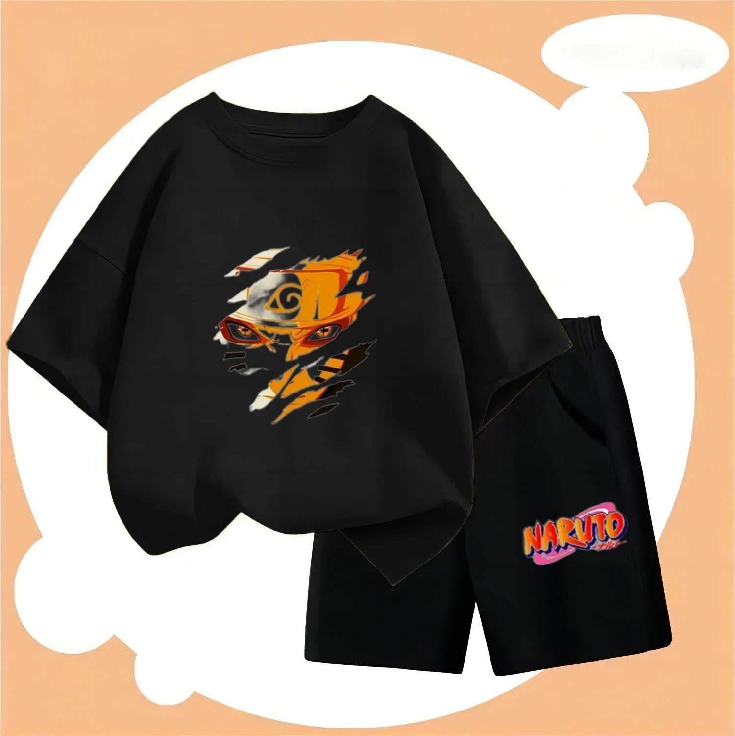 Boys 2024 Children's Clothing Naruto Suit Couple -shir T Shirt Set Girl Clothes 2 to 12 Year Top Summer Mother Kids