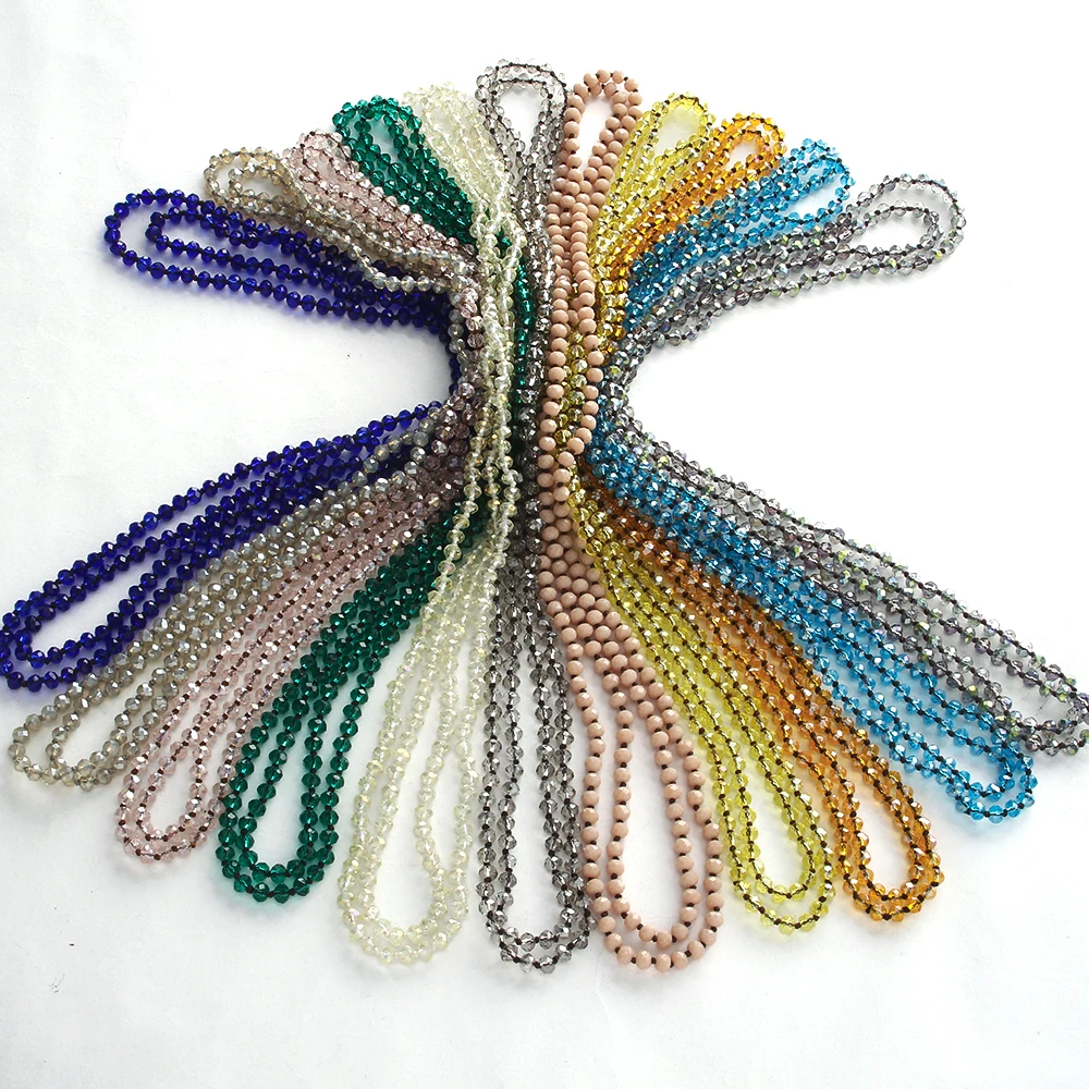 Fashion Bohemian Tribal Jewelry Long knotted 6mm 150CM Glass Crystal Necklace