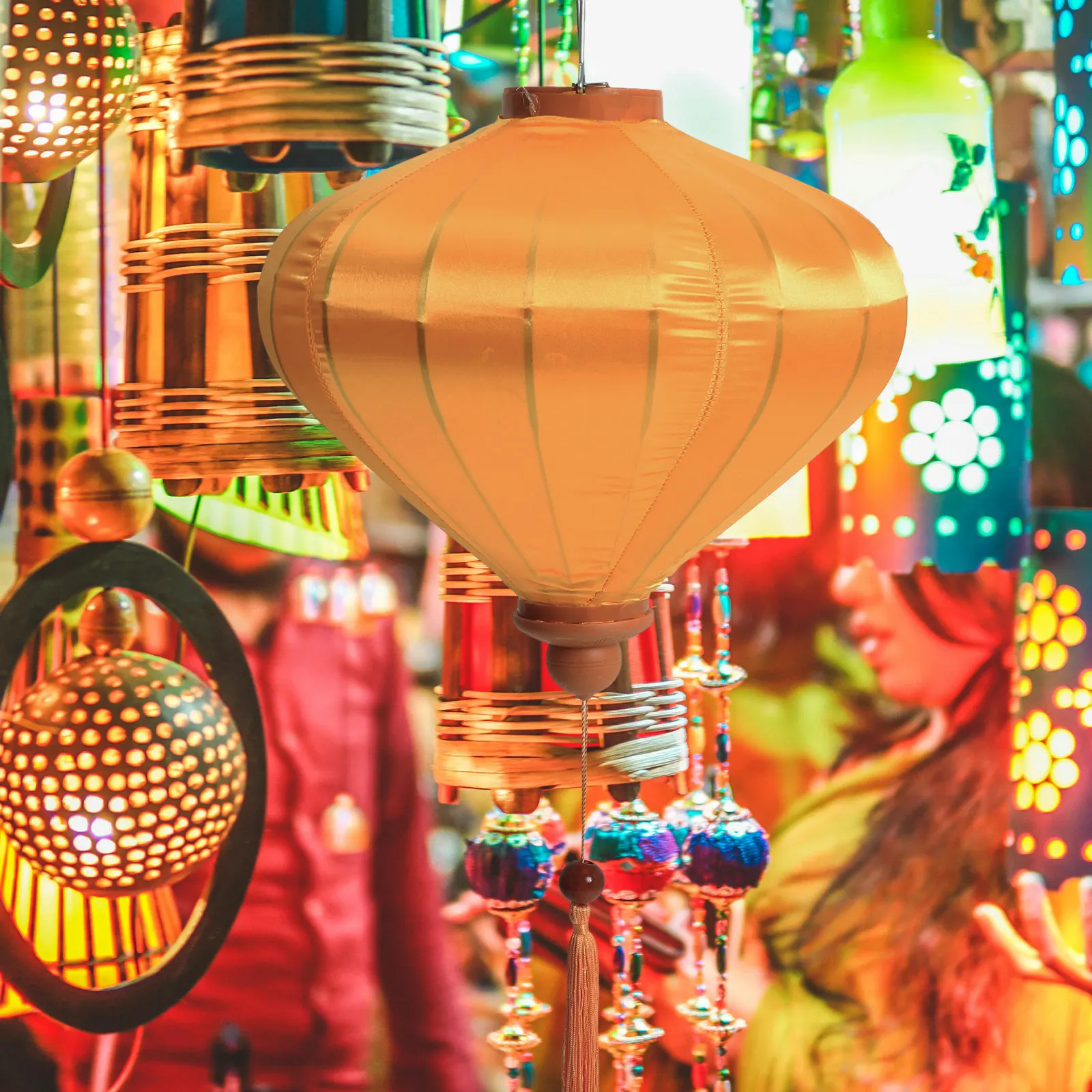 Exquisite Oval Cloth Vietnamese Lantern Orange Chinese Fabric Lantern Wedding Party Festival Garden Paper Lamp Hanging