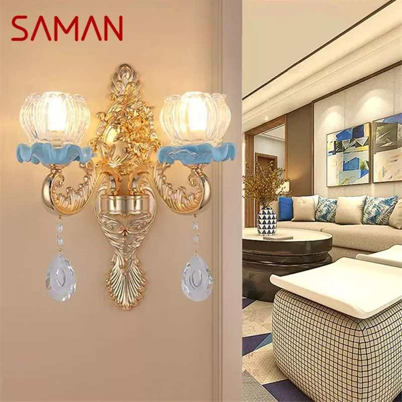 Saman europäischen Kristall Wand lampe Luxus Wohnzimmer Schlafzimmer Nachttisch lampe Hintergrund Wand Korridor Villa Hotel Beleuchtung