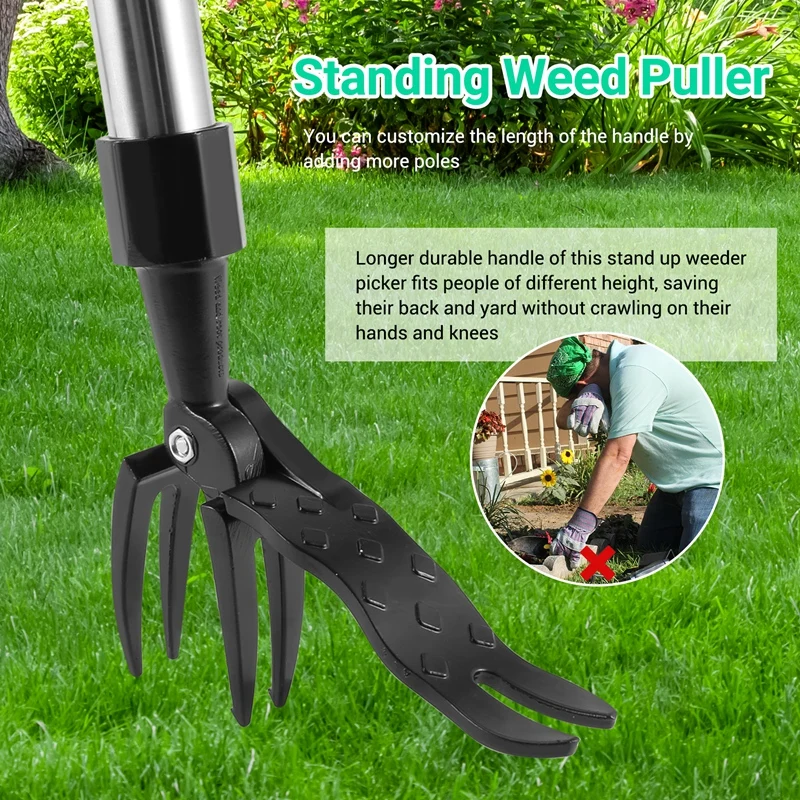 LICG Weed Puller With Long Handle- Adjustable Stand Up Weed Puller Tool, Heavy Duty Stand Dandelions Diggers Puller