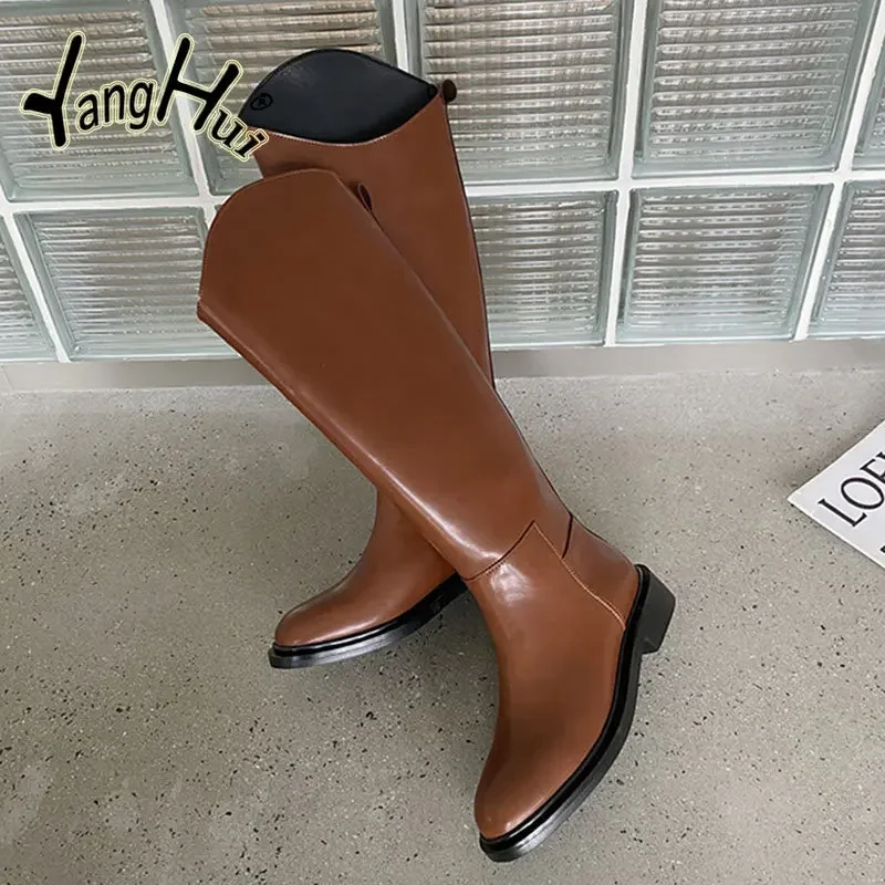 Women\'s High Boots 2023 New Fashion British Style Irregular Waterproof Knee High Heels Pumps Concise Modern Shoes for Women