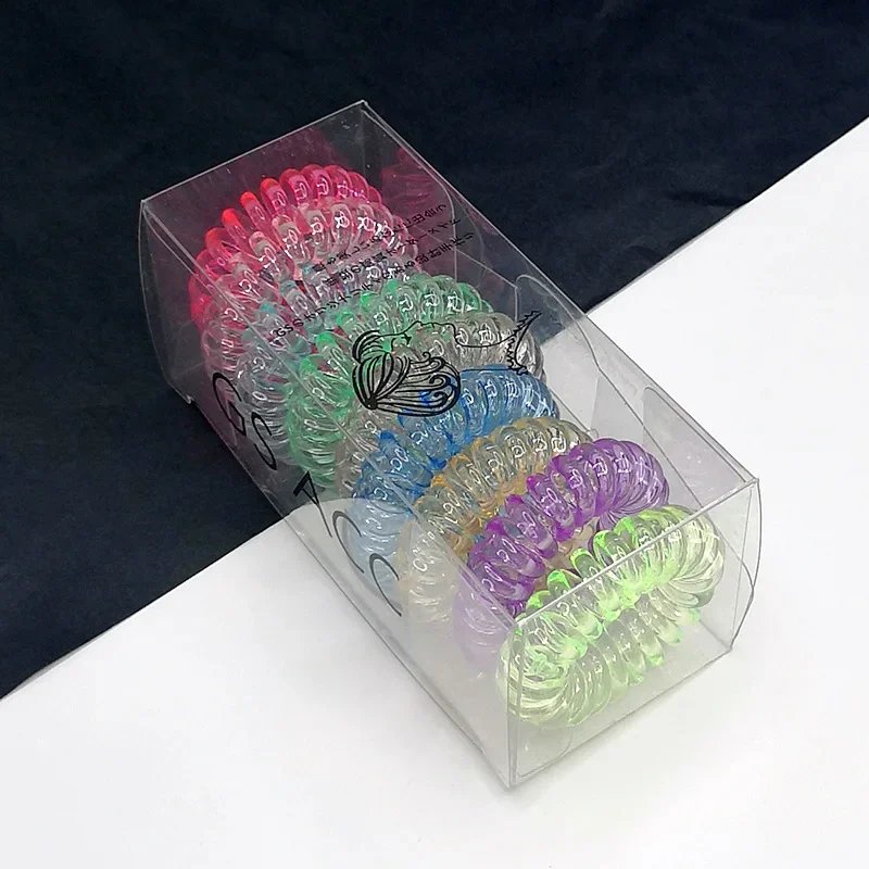 

9 pcs/set Colorful Plastic Elastic Rubber Band Small Thansparent Spiral Cord Hair Tie Ponytail Holder Women Girls Styling Hair