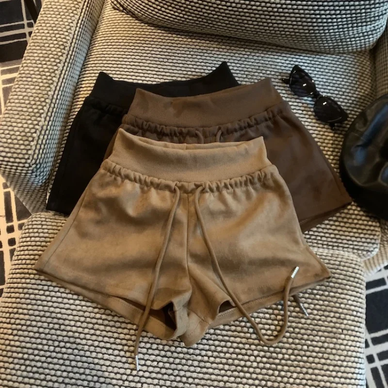 

Повседневные шорты из оленьей кожи с высокой талией для женщин, новая верхняя одежда для похудения с эластичной резинкой на талии, трапециевидной формы