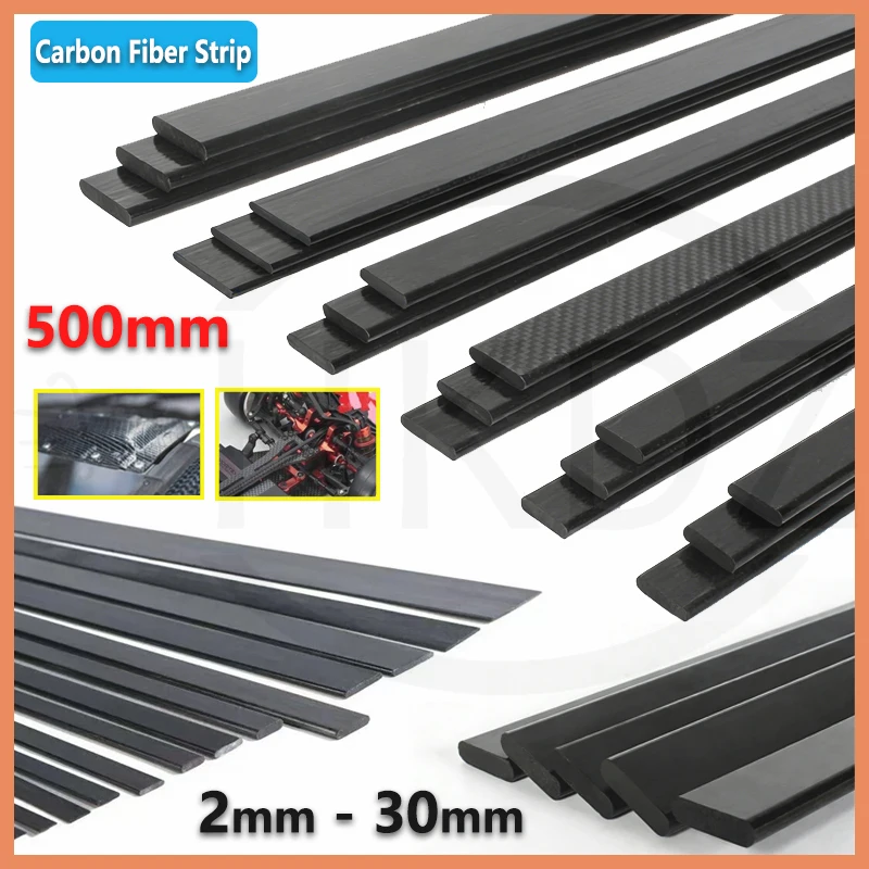 1Pcs 500mm Length Carbon Fiber Strip Pultruded Carbon Fiber Flat Sheet Width 2mm -30mm For RC Airplane Model