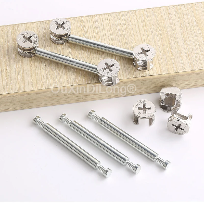 

1000Sets Furniture Connecting Fittings Three-In-One 64mm Rod Wardrobe Fastenings Connectors Eccentric Wheels Screws FG997