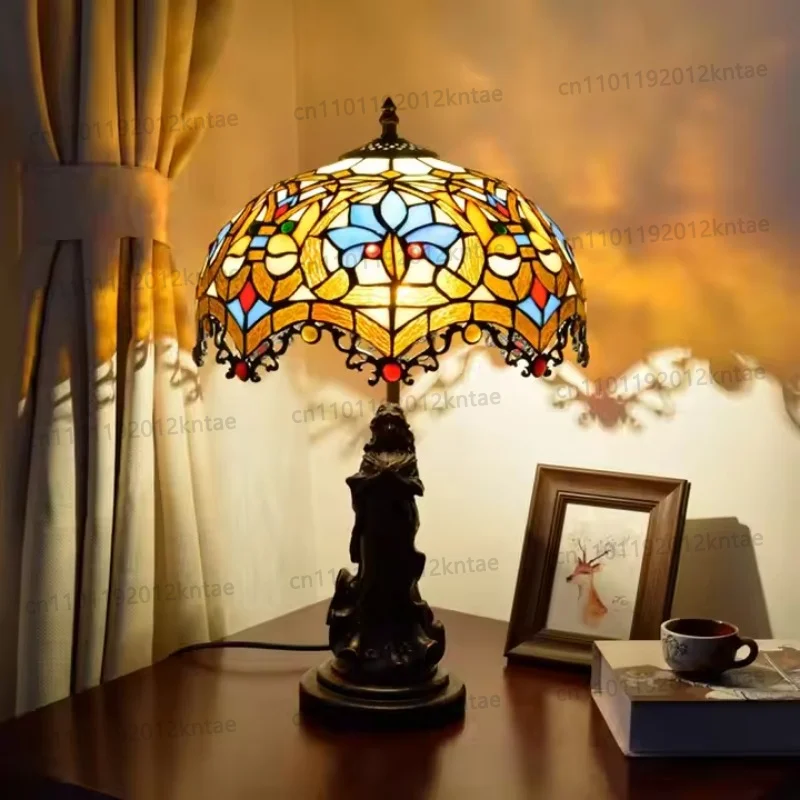 12inch 30cm European Classic Love Beads Desk Lamp  Stained Glass Retro Bar Restaurant Children Bedroom Bedside Table Lamp