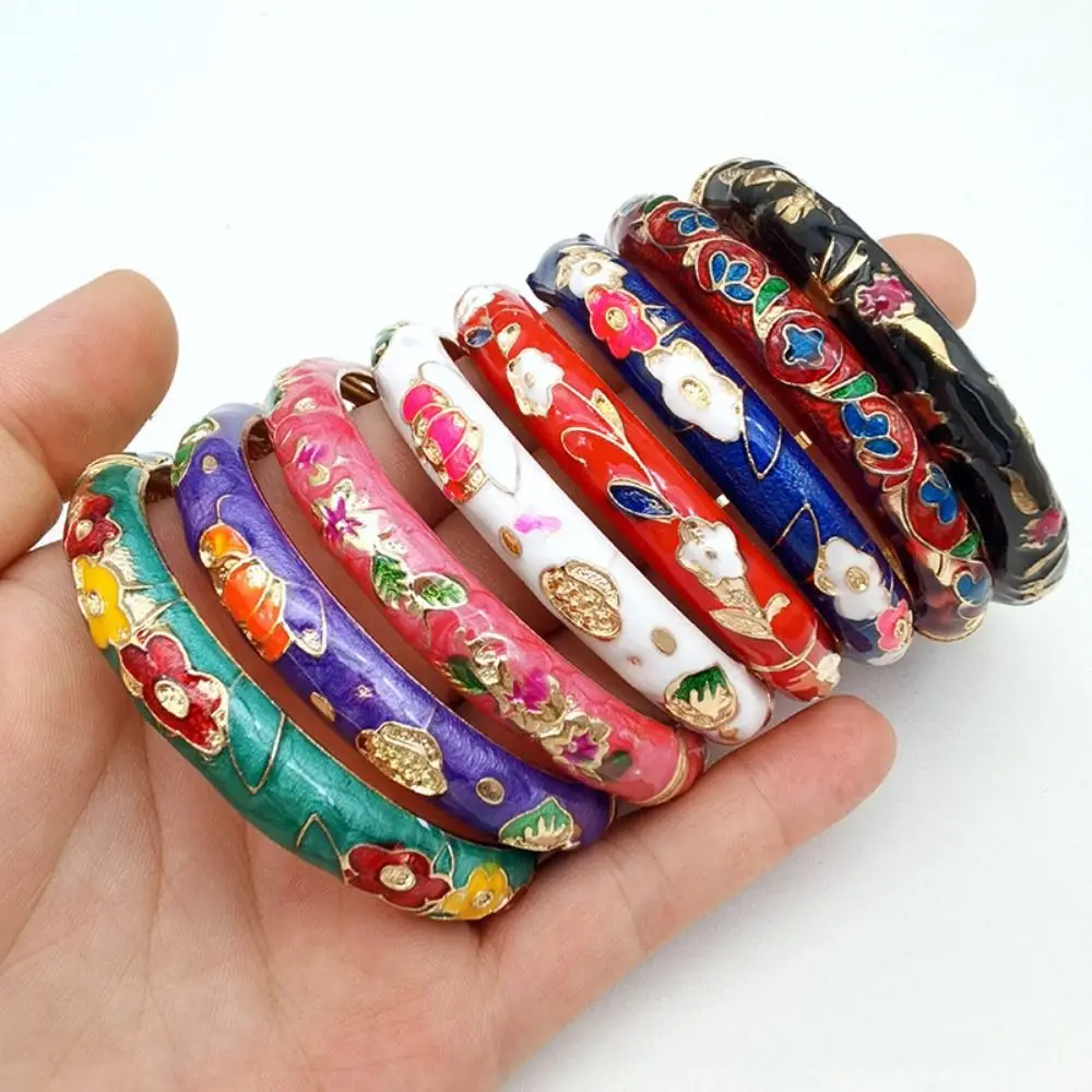 Gelang Cloisonne Tiongkok Enamel Gelang Ganda Tradisional Gelang Bunga Kerawang Peony Gelang Tangan Wanita Antik Etnis