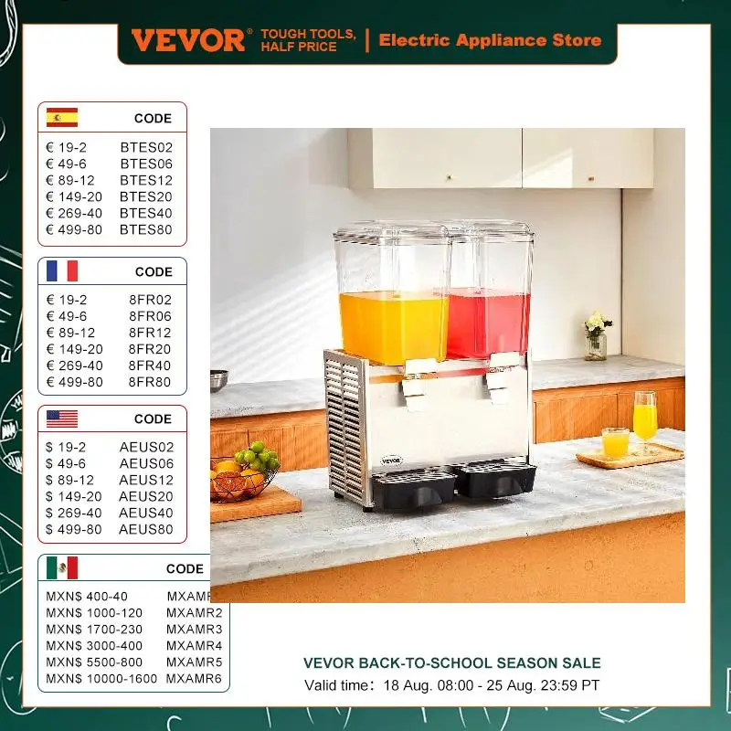 VEVOR 18L 1 2 3 Tanks Commercial Beverage Dispenser Ice Tea Drink Machine for Cold Drink Restaurant Hotel Party