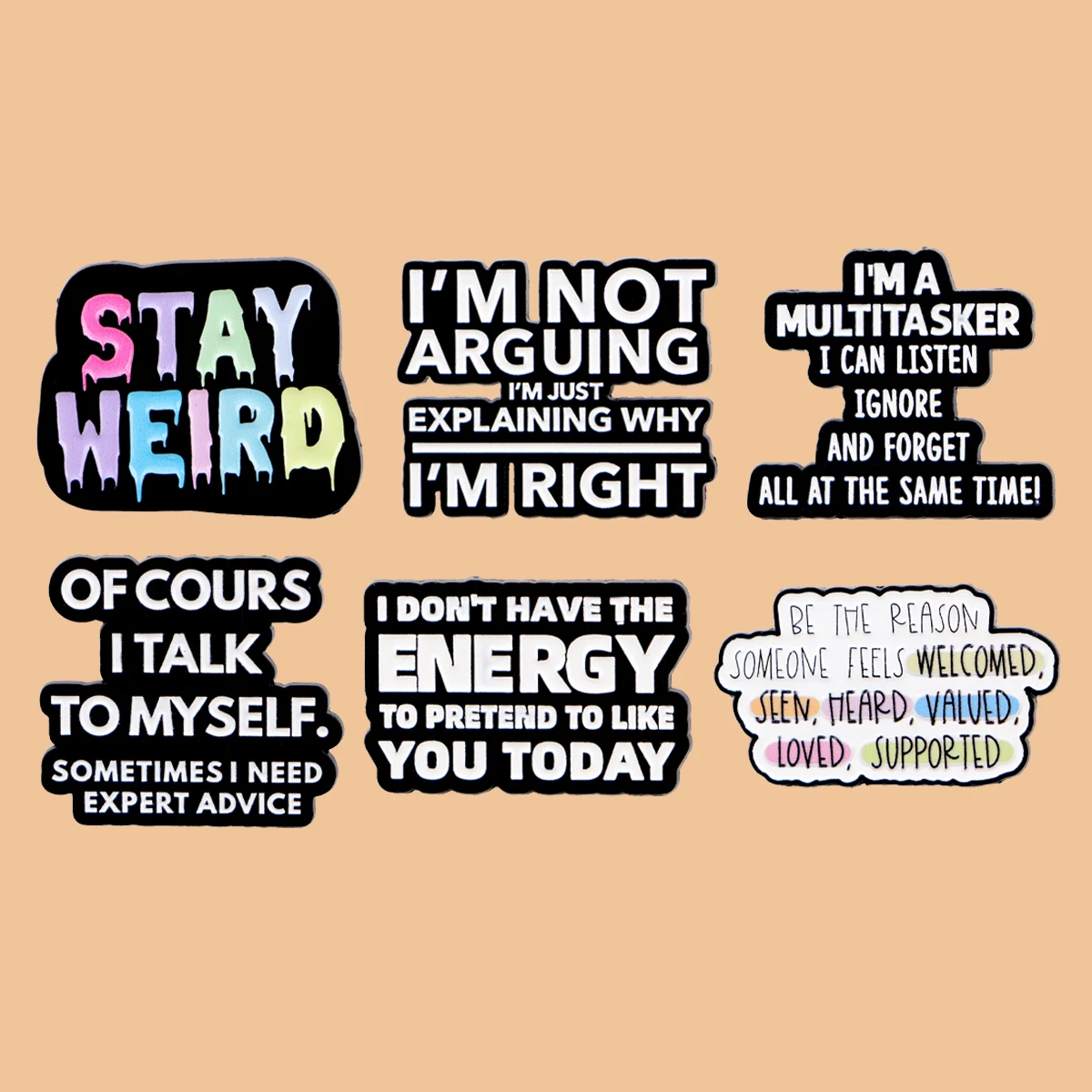 

Phrase'STAY WEIRD' Enamel Pin Funny Quotes Brooch Lapel Pin Badge on Backpack Clothing Accessories Fashion Jewelry Friends Gifts