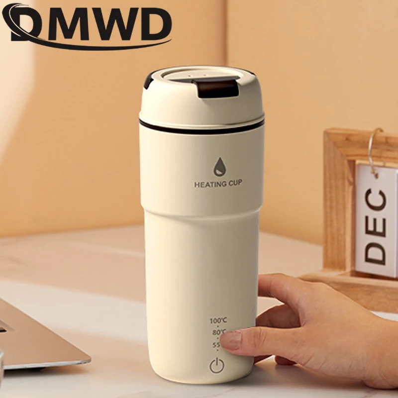 DMWD Portable Electric Boiling Cup 400ml Mini Electric Kettle Thermostatic Heating Thermos Stew Cup Health Cup Water Boiler