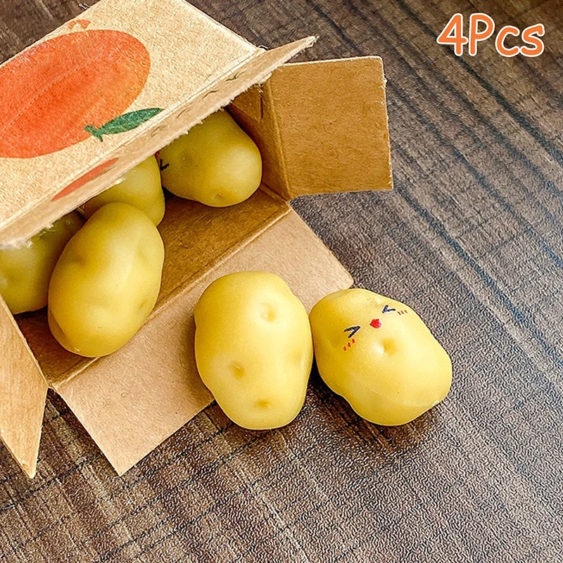 4Pcs Mini Little Potatoes Ornament Cartoon Potatoes Figurine Micro Landscape Car Interior Home Desktop Decoration