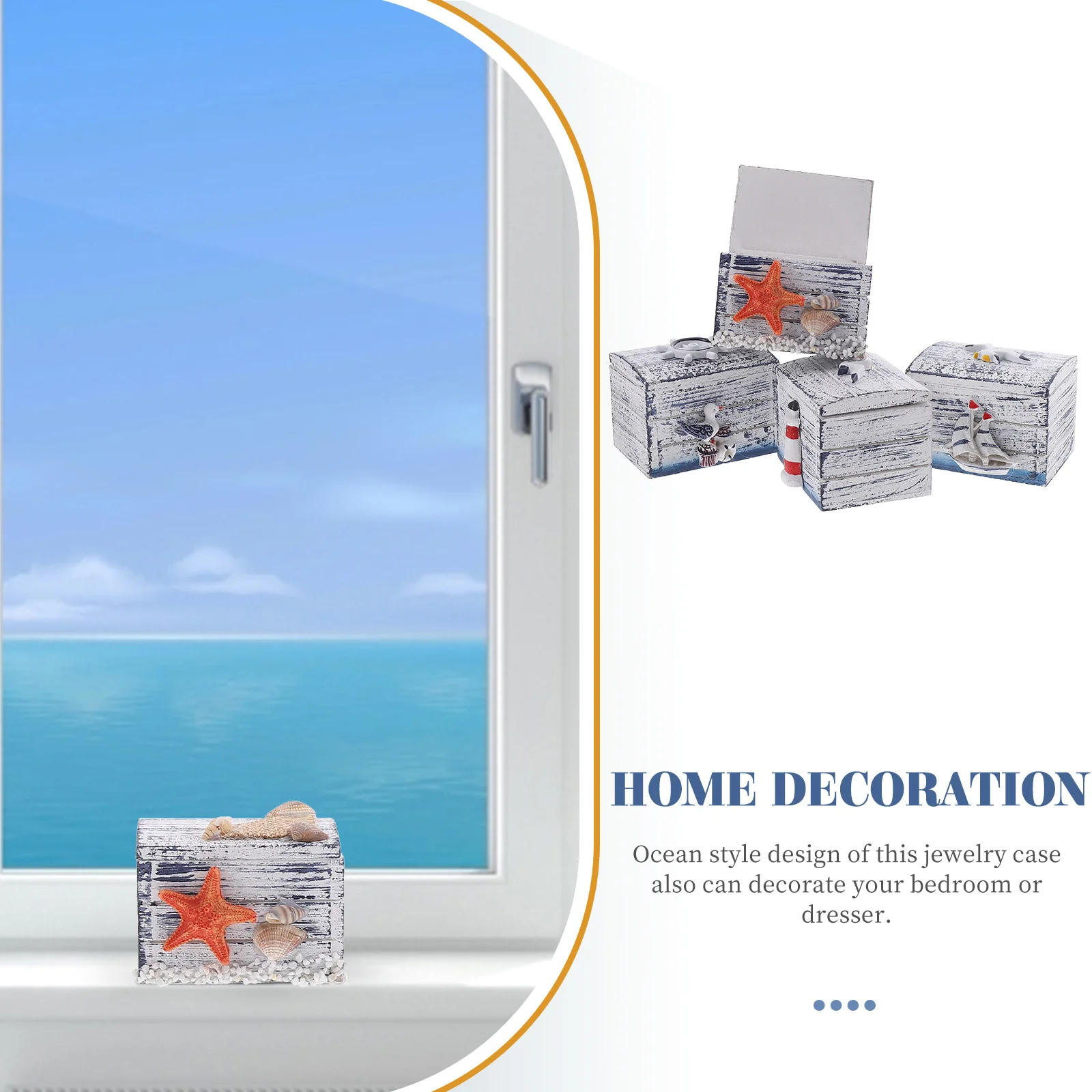 4 قطعة صناديق تخزين المجوهرات على طراز المحيط غرامة مصنوعة من الخشب الراتنج حلية حالات المدمجة منظم سطح المكتب حامل الزخرفية